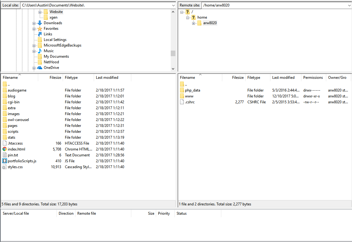 FileZilla File Listing Screen